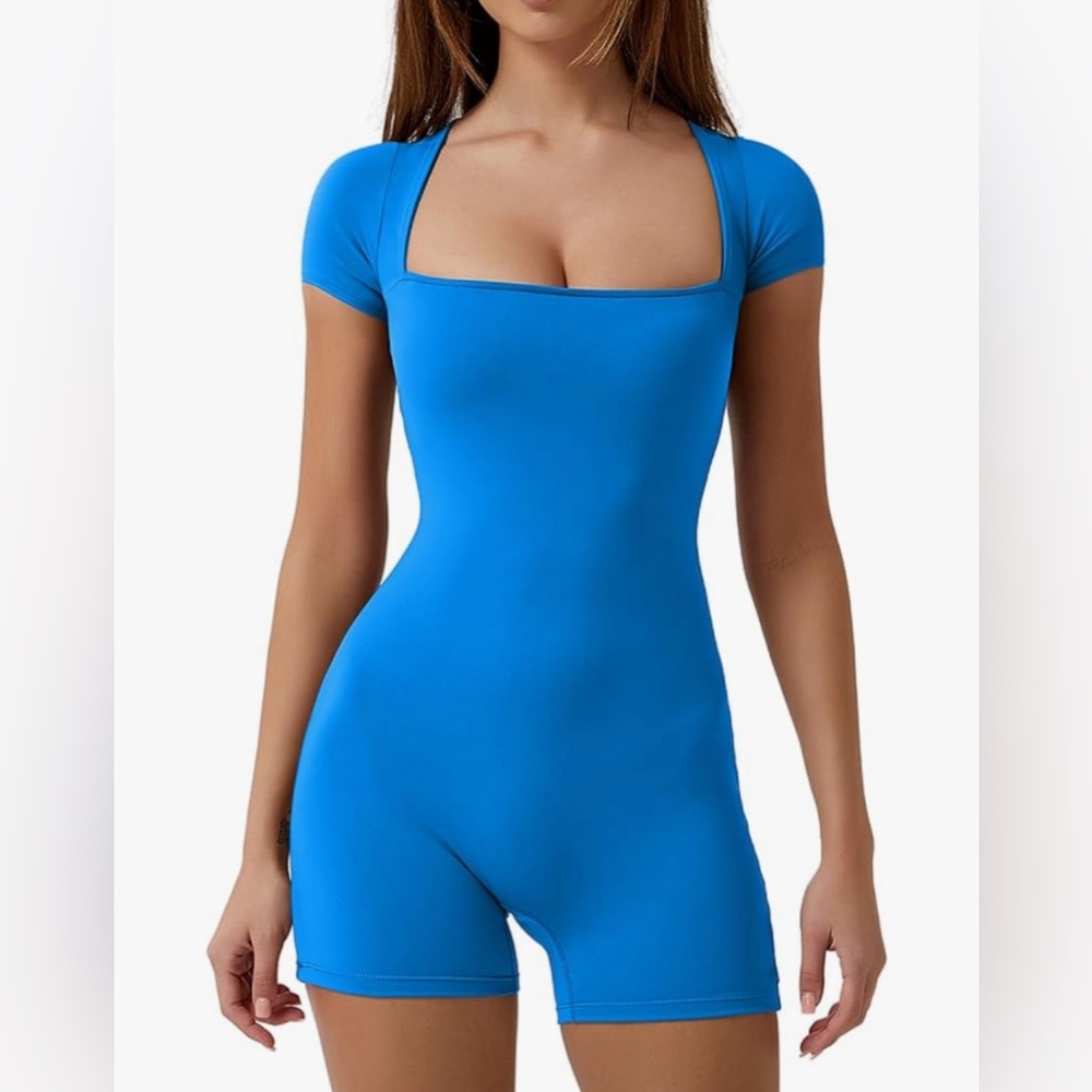 Diva blue square neck unitard bodysuit